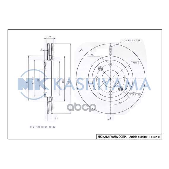 Купить ДИСК ТОРМОЗНОЙ ПЕРЕДНИЙ CITROEN C3/C4/C5 03/BERLINGO 96/PEUGEOT 206/307/PARTNER G30118