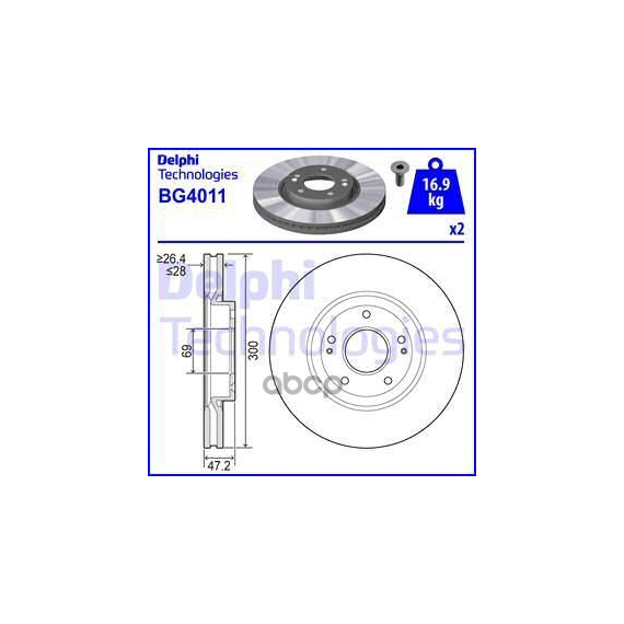 Купить ДИСК ТОРМОЗНОЙ ПЕРЕДНИЙ HYUNDAI TUCSON 2015- BG4011