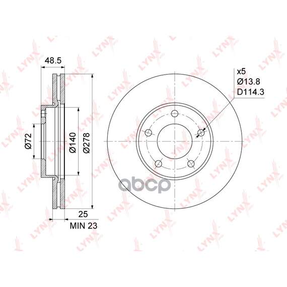 Купить ДИСК ТОРМОЗНОЙ ПЕРЕДНИЙ (278X25) ПОДХОДИТ ДЛЯ MAZDA 3(BK/L) 14-2.2D 03 / 5(CR/W) 1.8-2.0 05 / PREMACY(CP) 2.0 05 BN-1071