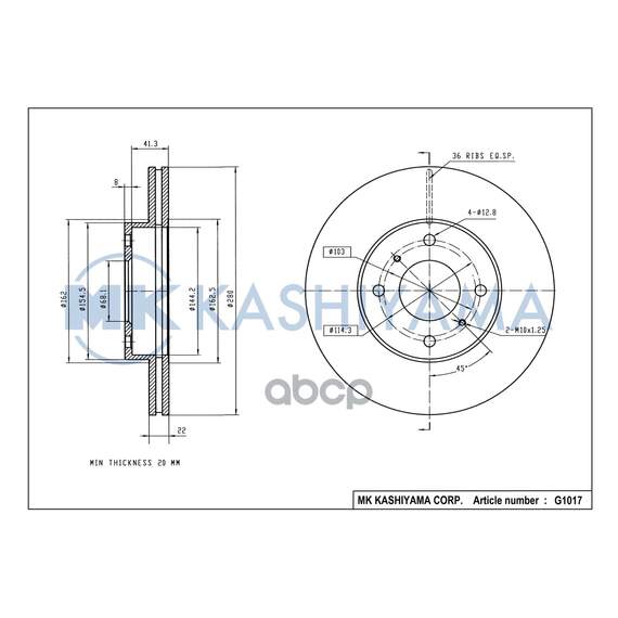 Купить ДИСК ТОРМОЗНОЙ ПЕРЕДНИЙ NISSAN ALMERA (N16E) 0006/PRIMERA (P11E) 9602 G1017