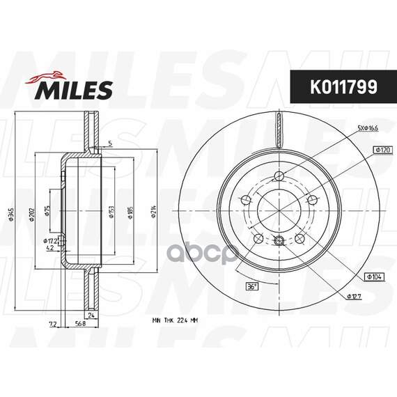 Купить ДИСК ТОРМОЗНОЙ ЗАДНИЙ D345ММ. BMW 5 F10/11/7 F01-04 K011799