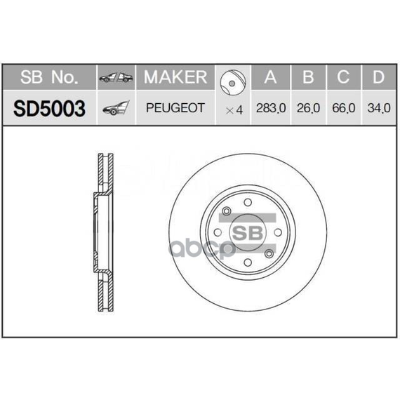 Купить ДИСК ТОРМОЗНОЙ CITROEN BERLINGO +ESP/C5/C4/PEUGEOT 207 05/307 05 ПЕРЕДНИЙ SD5003