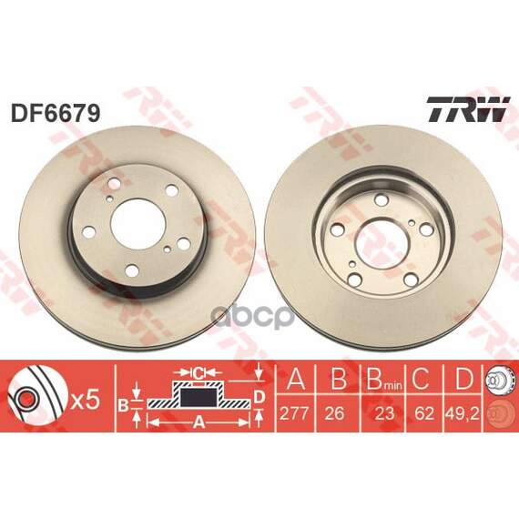 Купить ДИСК ТОРМОЗНОЙ ПЕРЕДНИЙ TOYOTA COROLLA, AURIS (E18) (277ММ) DF6679