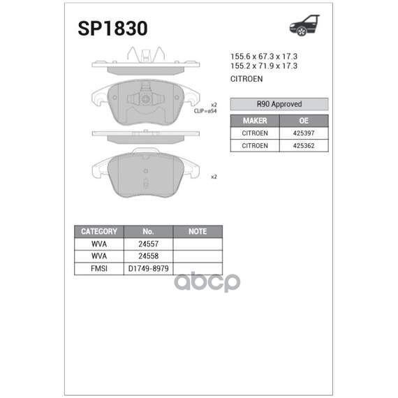 Купить КОЛОДКИ ТОРМОЗНЫЕ ДИСКОВЫЕ CITROEN C4 PICASSO I (UD) 07- SP1830