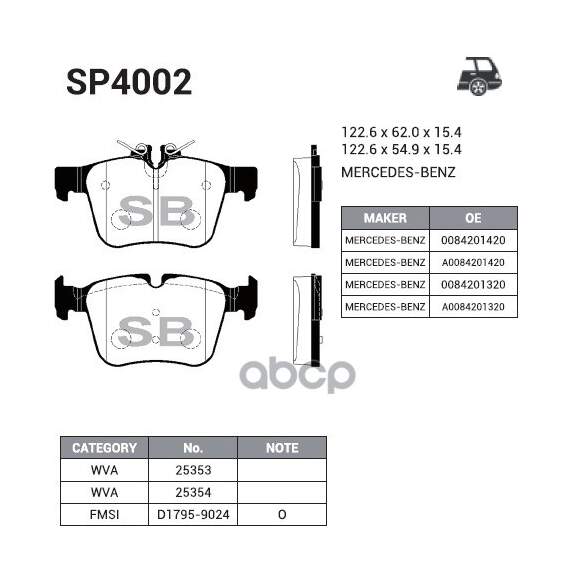 Купить КОЛОДКИ ТОРМОЗНЫЕ ДИСКОВЫЕ MB W205/S205 1.6/2.0/2.1D 13 SP4002