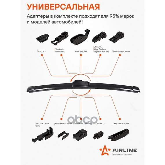 Купить ЩЕТКА СТЕКЛООЧИСТИТЕЛЯ БЕСКАРКАСНАЯ 430ММ (17") AWB-BK-430