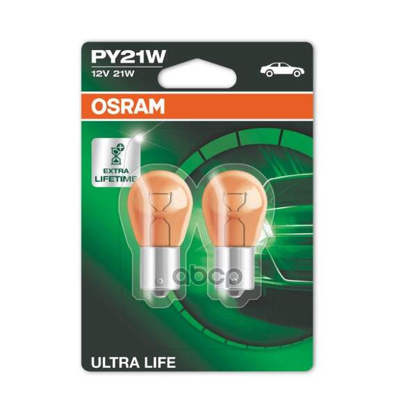 Купить ЛАМПА PY21W BAU15S ULTRA LIFE 12V БЛИСТ 2ШТ 7507ULT-02B 4008321415165