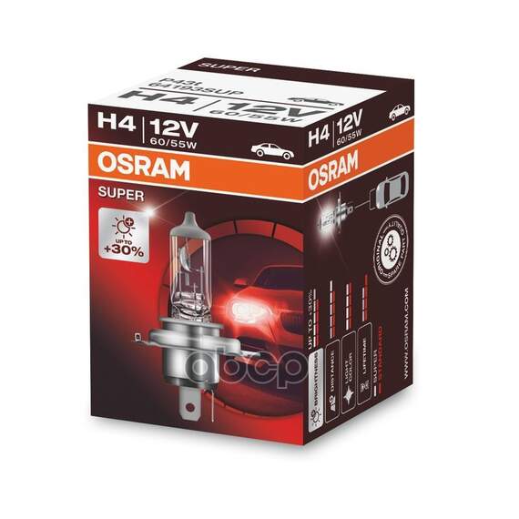 Купить ЛАМПА Г/С H4 (60/55W) P43T-38 SUPER +30 12V 64193SUP 4050300467245